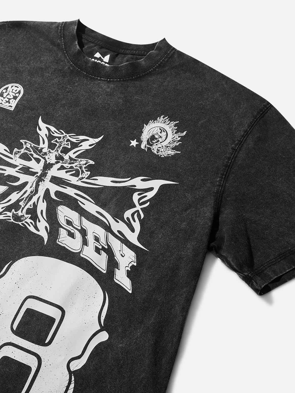 08 Street Flame Cross Black Wash Print T-shirt - Image 4