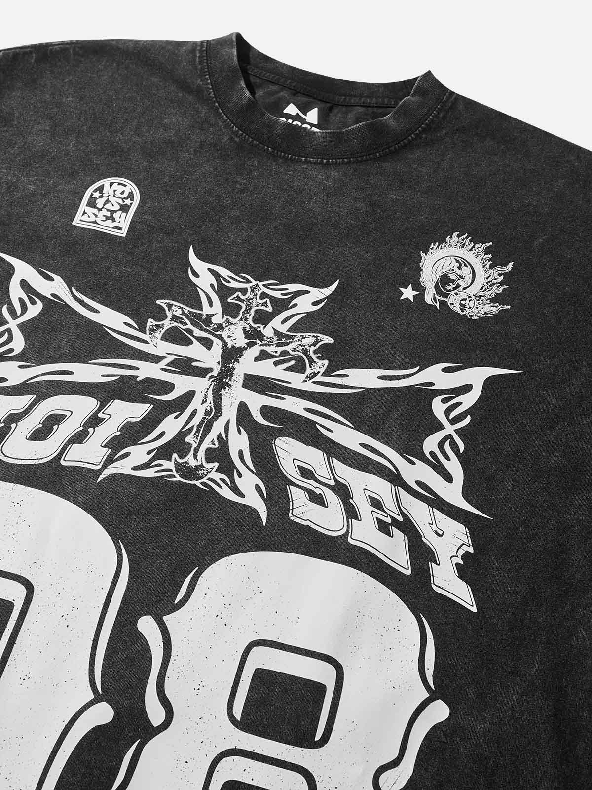 08 Street Flame Cross Black Wash Print T-shirt - Image 6