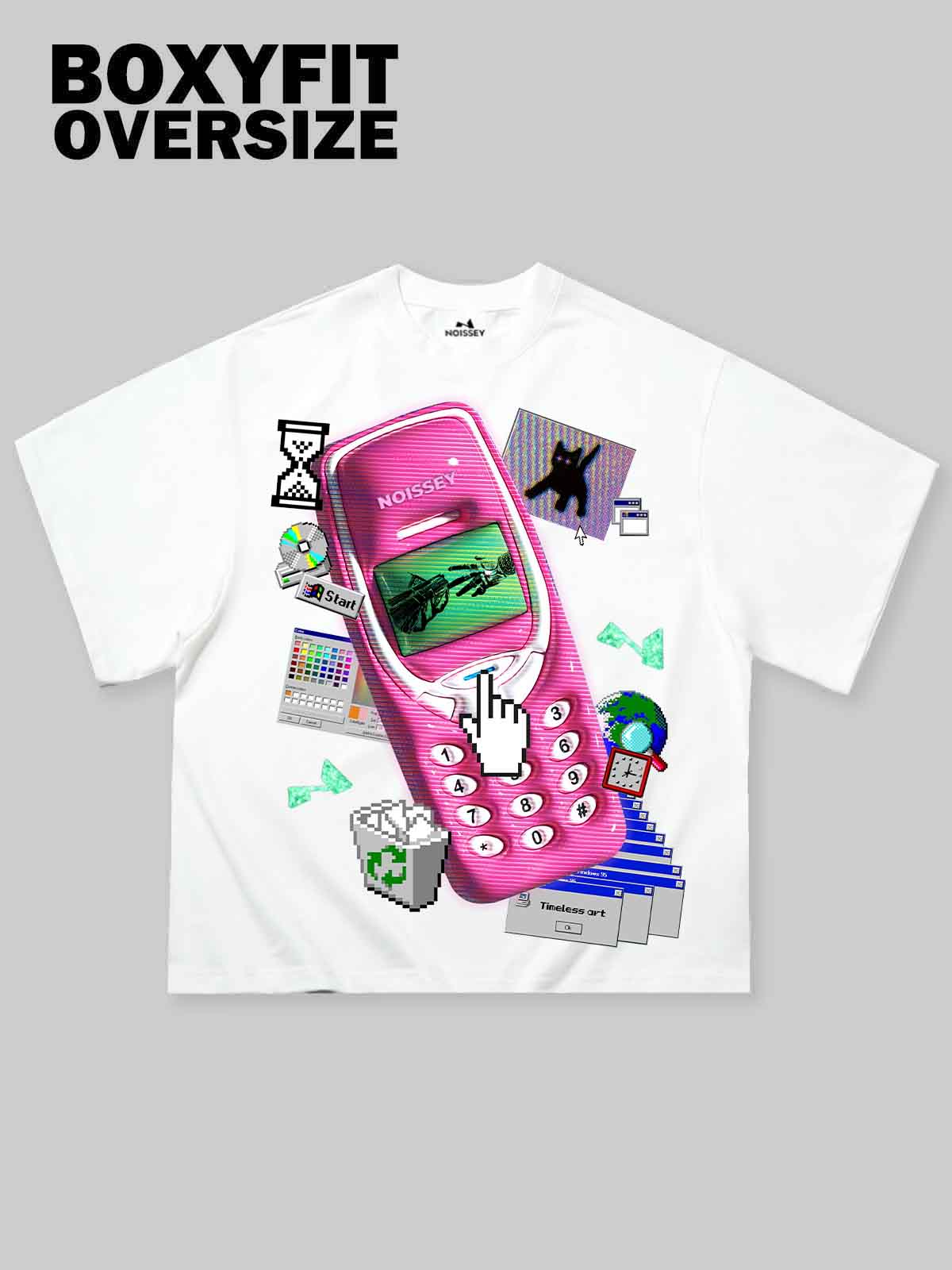 3D Pink Pager Retro Print Boxy Oversized T-shirt - Image 2