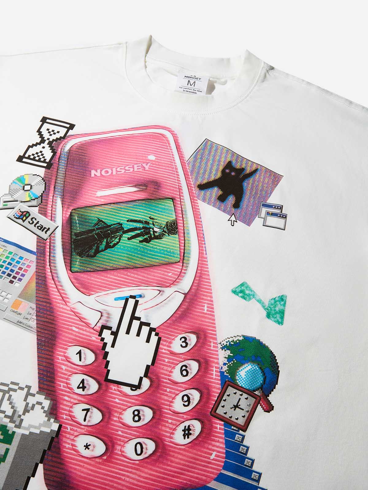 3D Pink Pager Retro Print Boxy Oversized T-shirt - Image 7