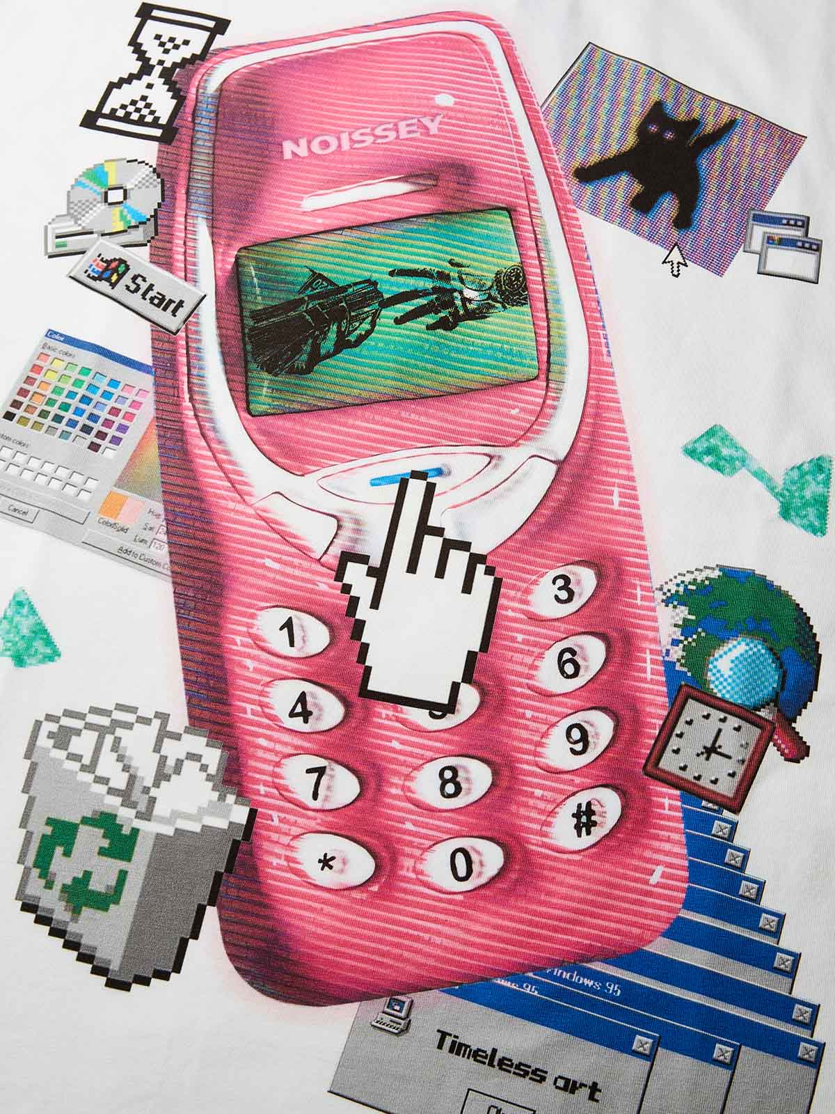 3D Pink Pager Retro Print Boxy Oversized T-shirt - Image 9