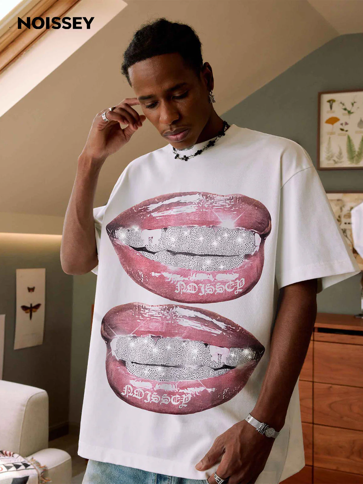 3D Rhinestone Grillz Tee | Authentic "Iced Out" Crystal Detail | NOISSEY - Image 3