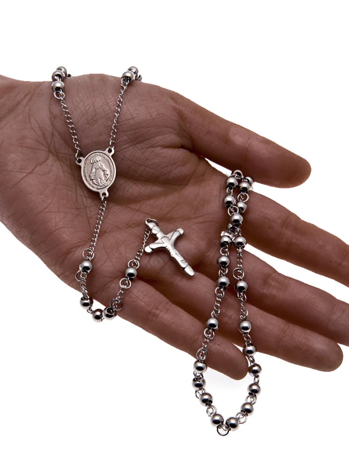 6mm HipHop Rosary Stainless Steel Bead Necklace - Image 6