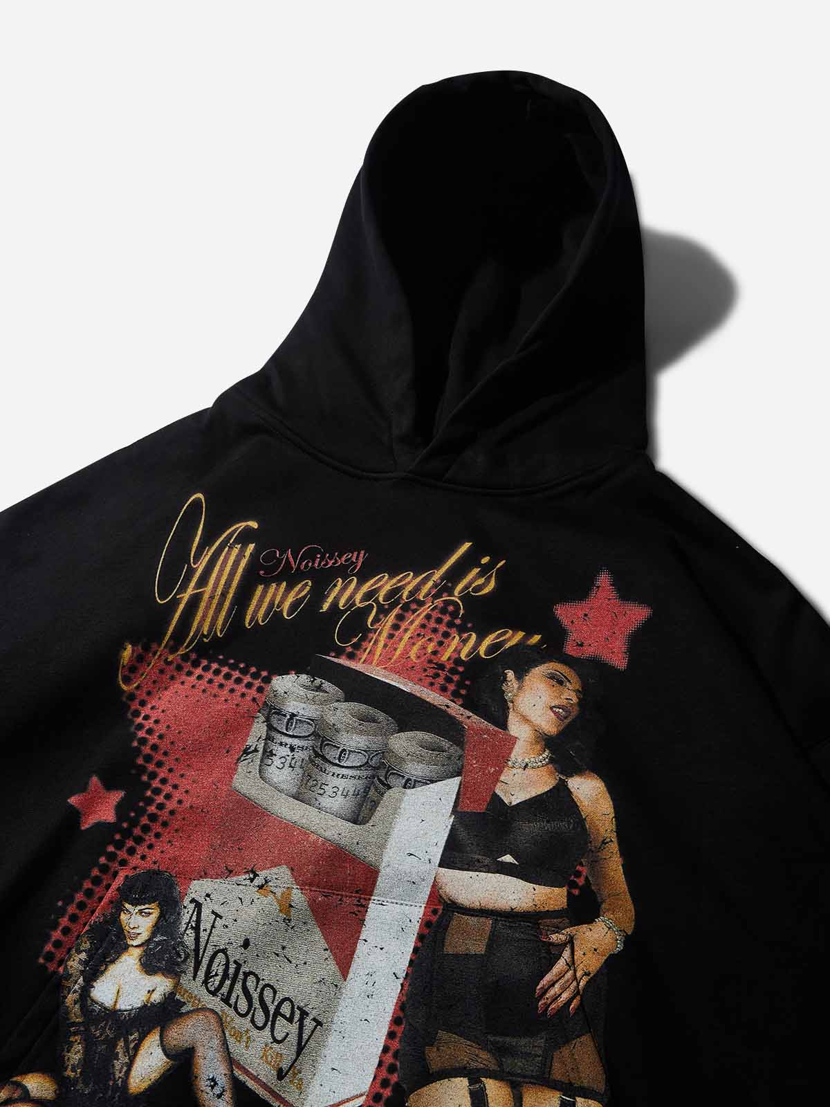 All we need is money! Red glittering diamond tech-fabric hoodie - Image 6