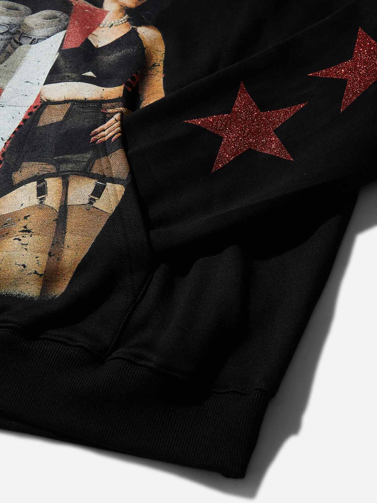 All we need is money! Red glittering diamond tech-fabric hoodie - Image 8
