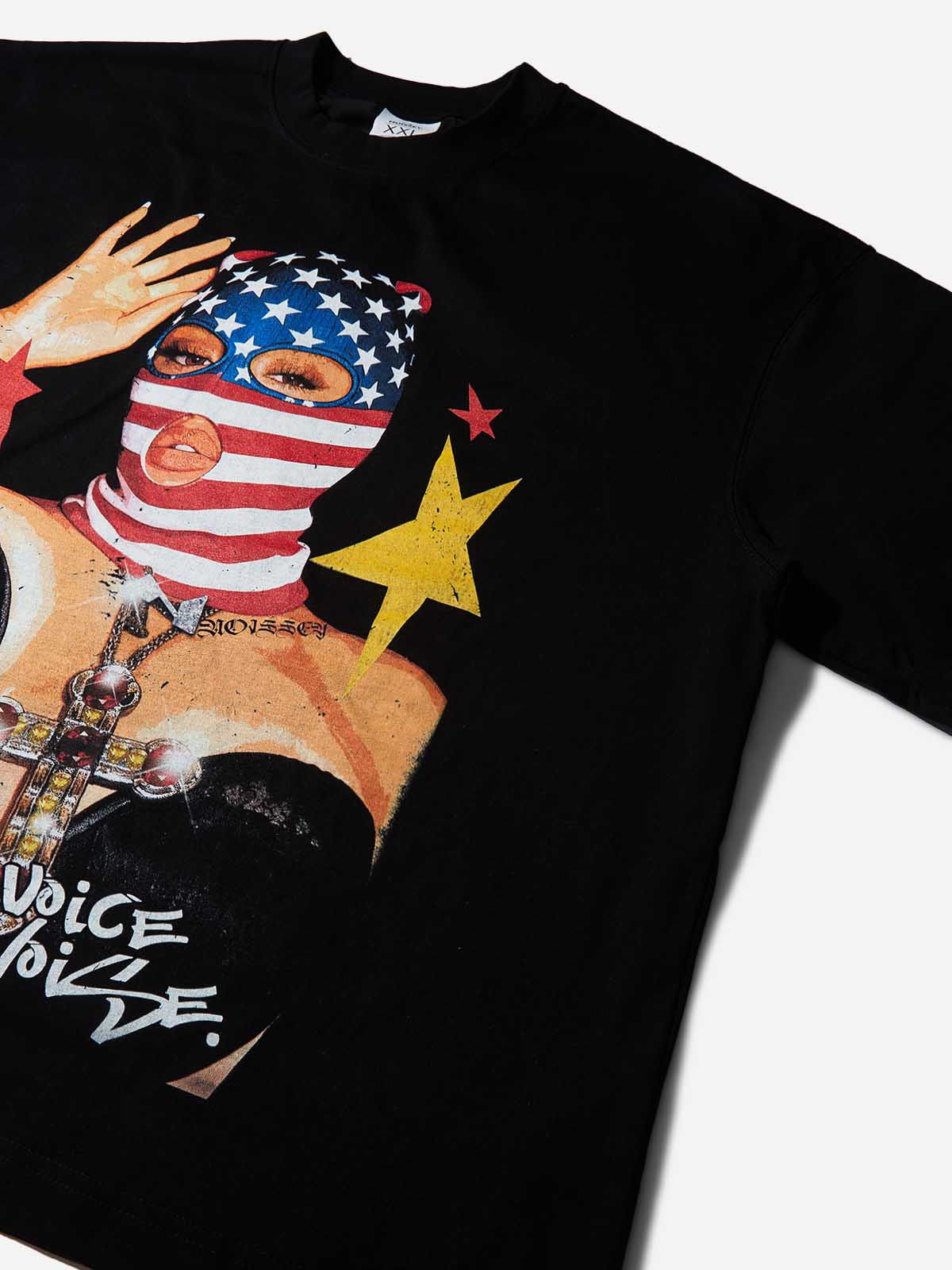 American Flag Balaclava Lady Art Painting Print Boxy Oversized T-shirt - Image 8