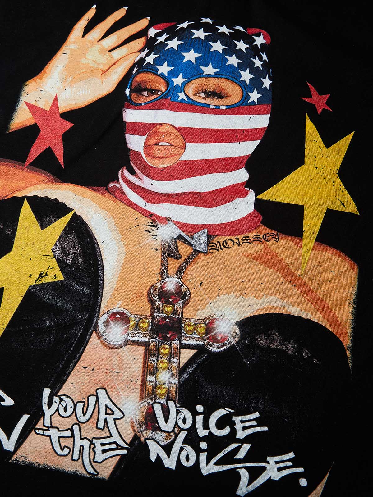 American Flag Balaclava Lady Art Painting Print Boxy Oversized T-shirt - Image 9