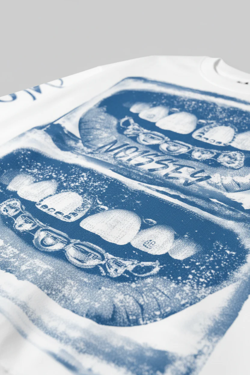 "ARCHIVAL GRILLZ" SCREEN-PRINT CREWNECK – VINTAGE BLUE OVERSIZED LONG SLEEVE - Image 4