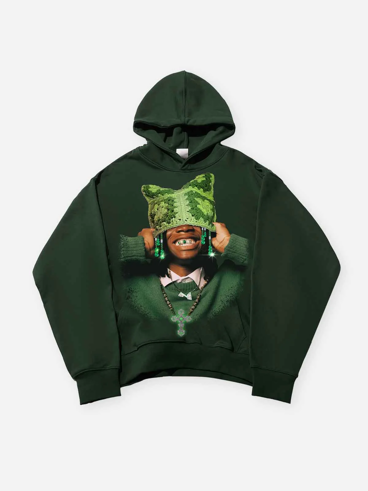 Avocado Green Cat Ear Crochet Hat Thin Hoodie