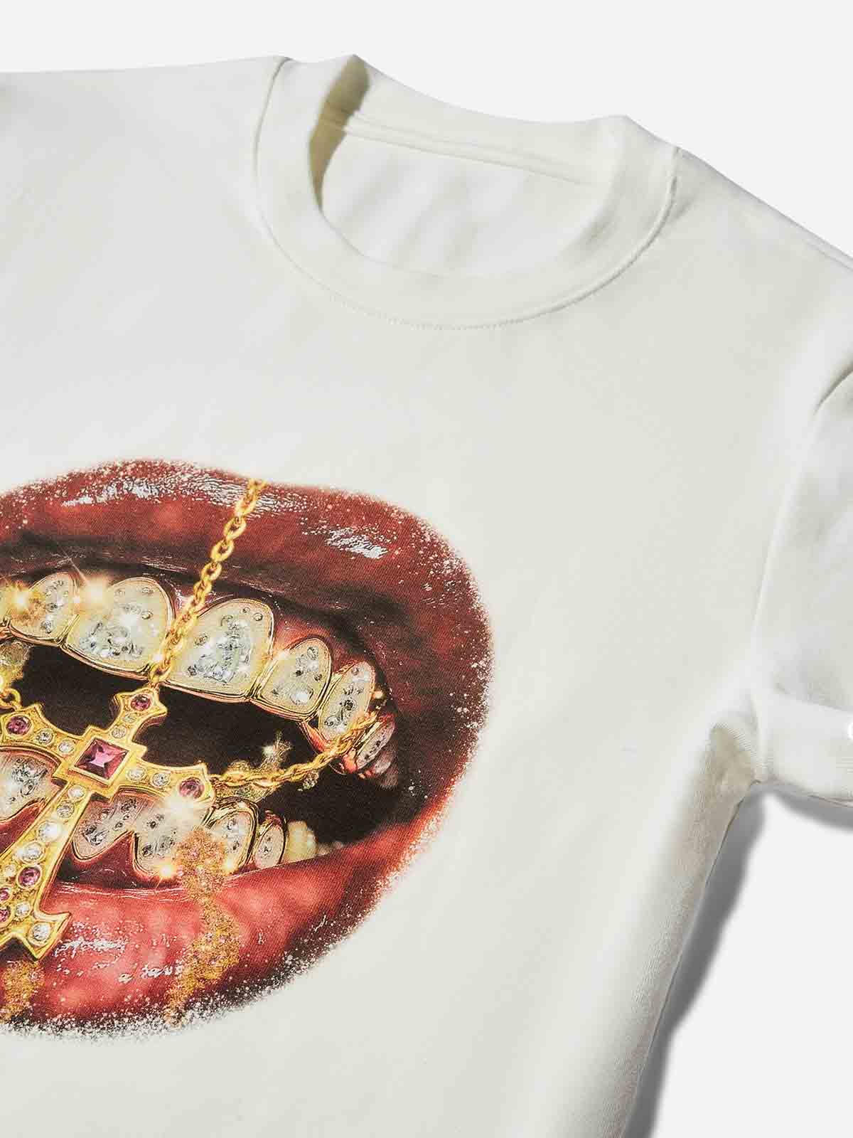 Baby Tee - Golden Cross Diamond Patch Grills Print T-shirt - Image 6