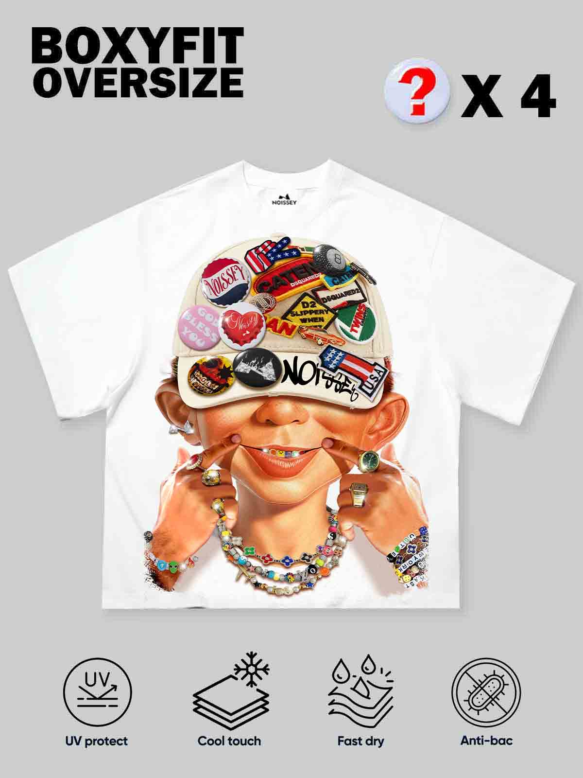 Bad Boy and His Badge Cap Print Boxy Oversized T-shirt - Image 3