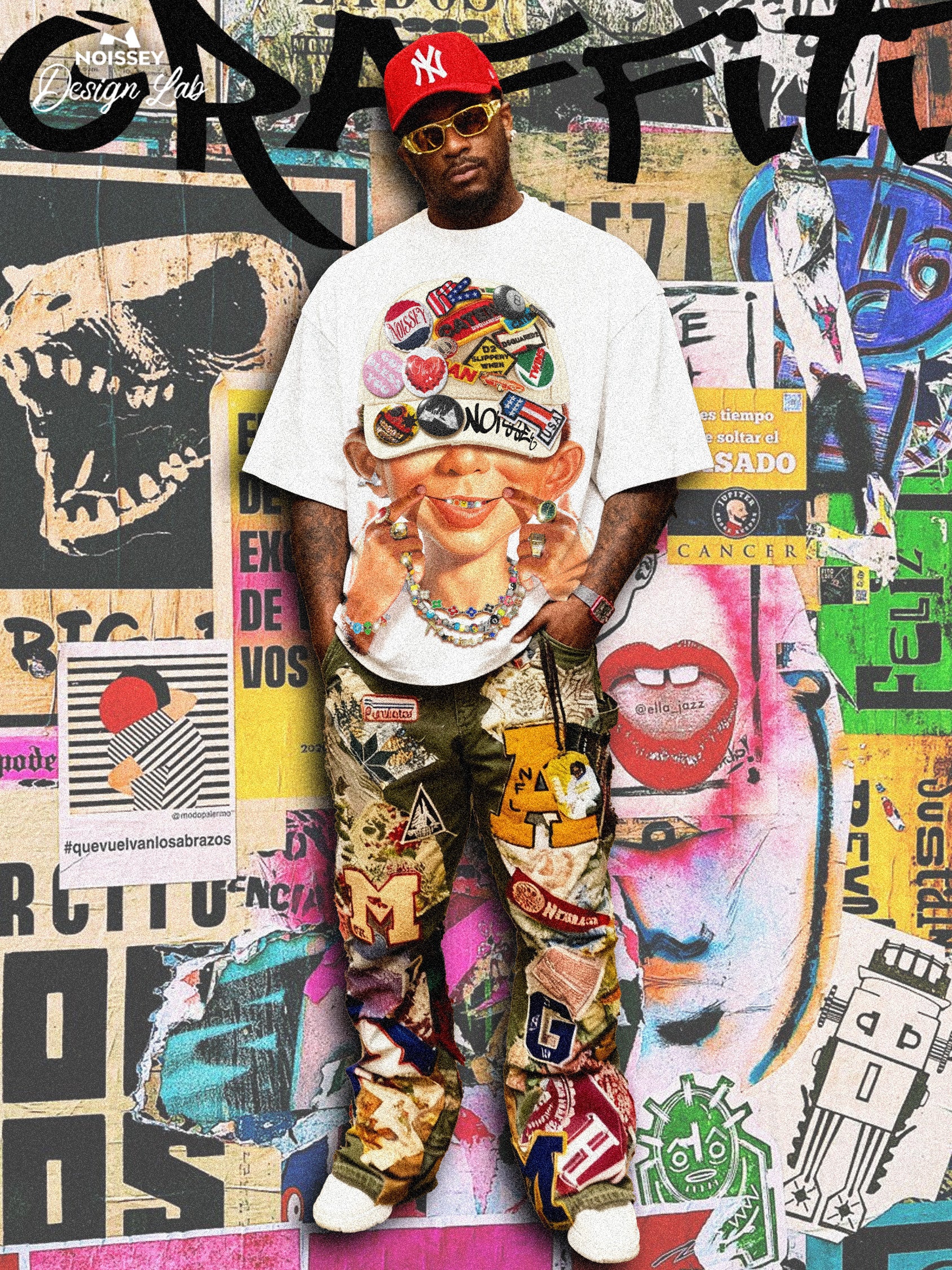Bad Boy and His Badge Cap Print Boxy Oversized T-shirt - Image 4