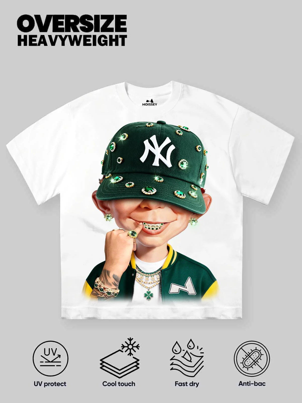 Bad Boy and His Green Diamond Hat Oversized T-Shirt - Image 3