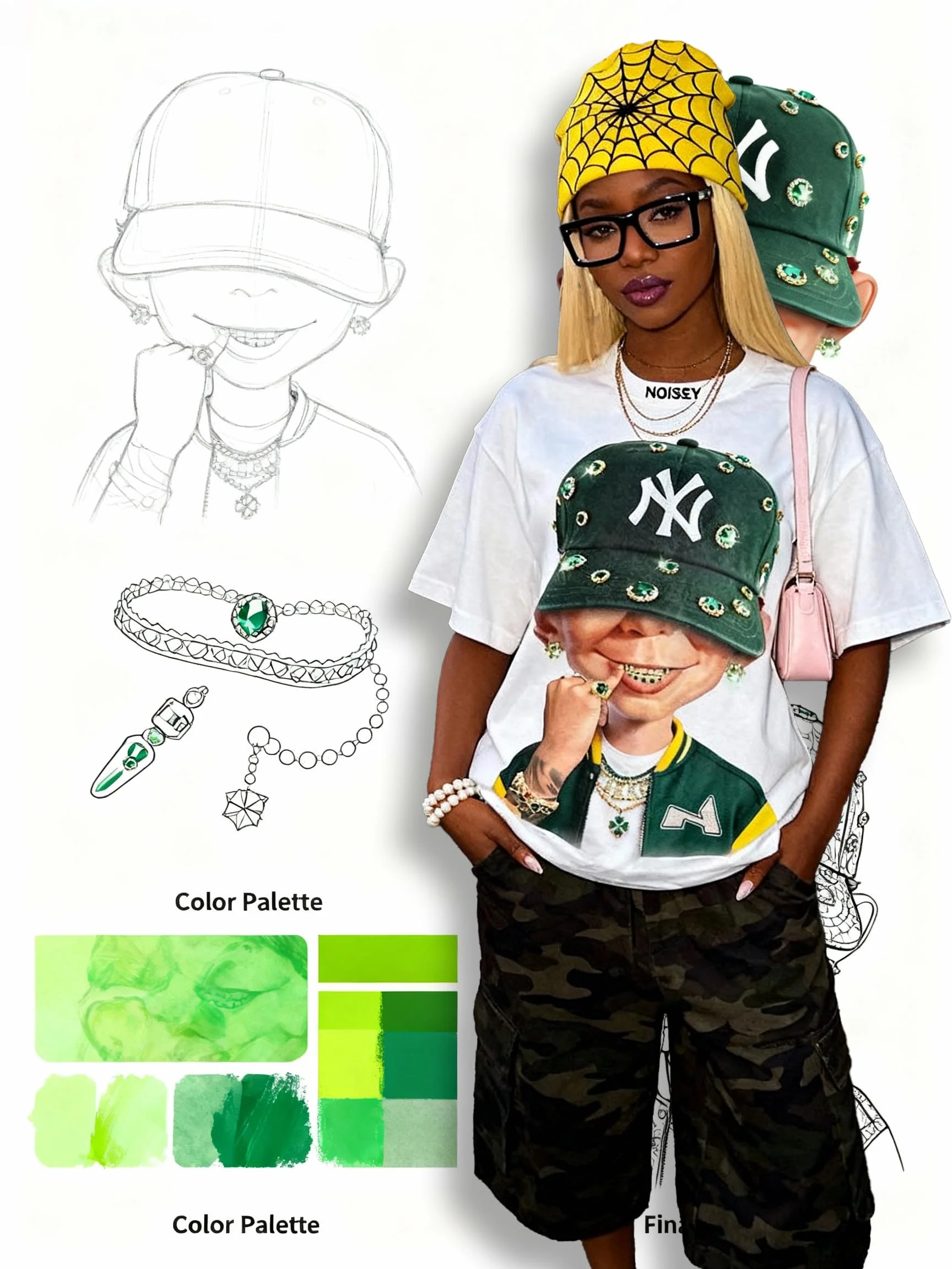 Bad Boy and His Green Diamond Hat Oversized T-Shirt - Image 4