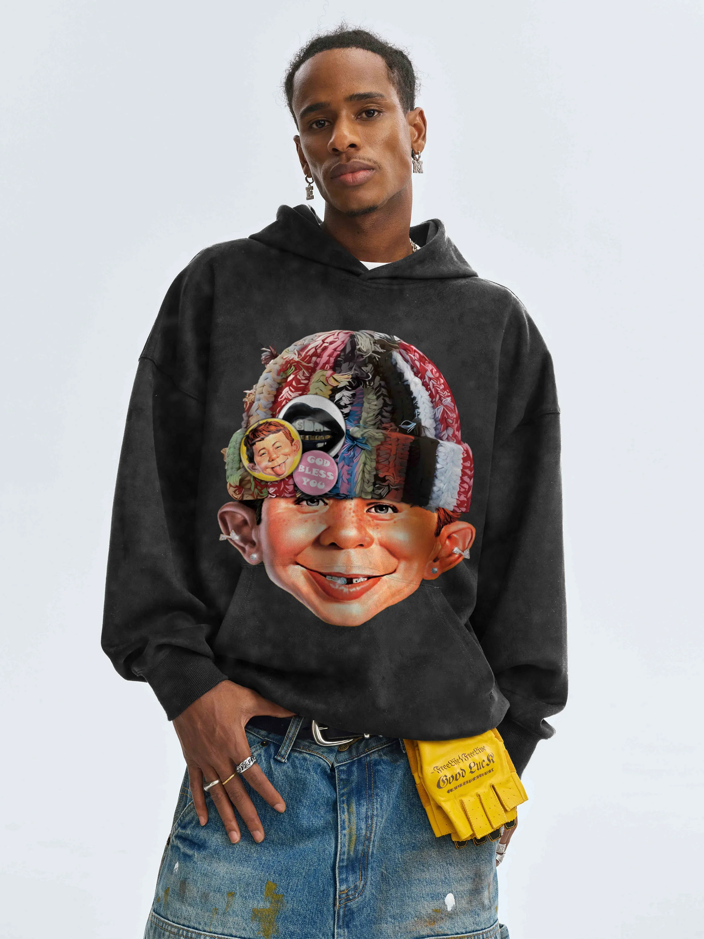 Bad Boy with Knit Cap Print Hoodie - Image 3