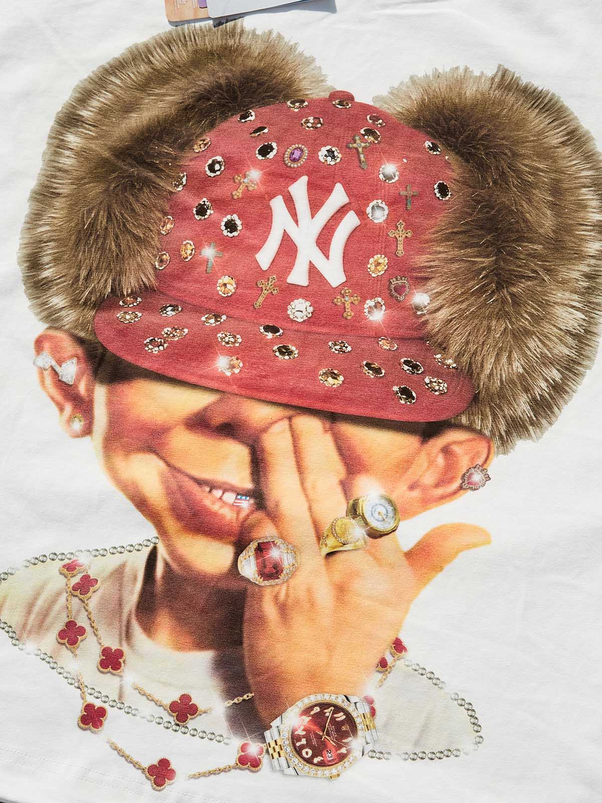 "Bad Boy" & Red Diamond Beanie Print Boxy oversized T-shirt - Image 3