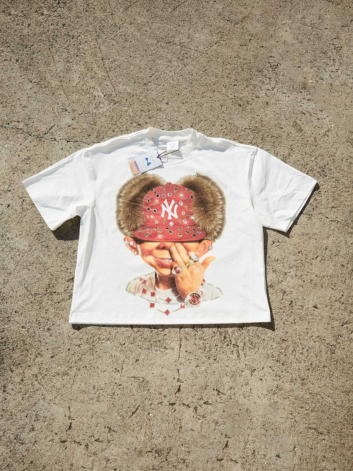"Bad Boy" & Red Diamond Beanie Print Boxy oversized T-shirt - Image 6
