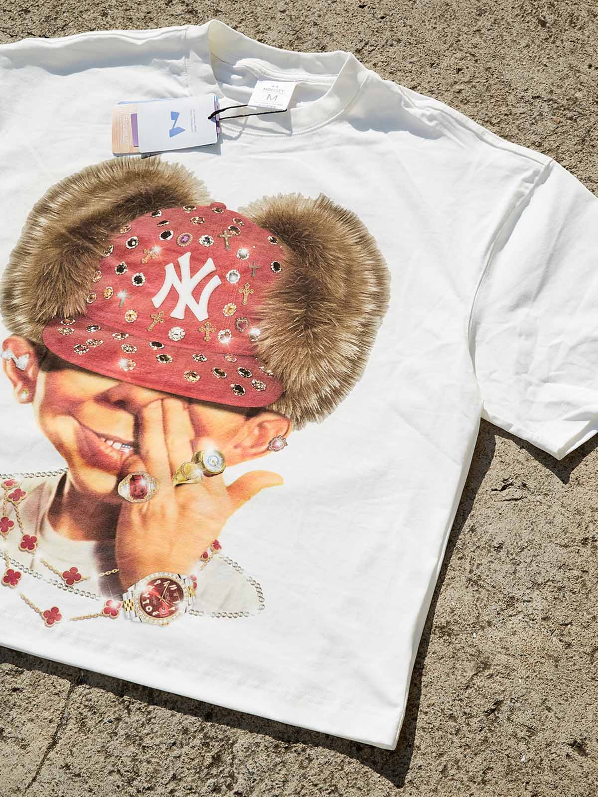 "Bad Boy" & Red Diamond Beanie Print Boxy oversized T-shirt - Image 7