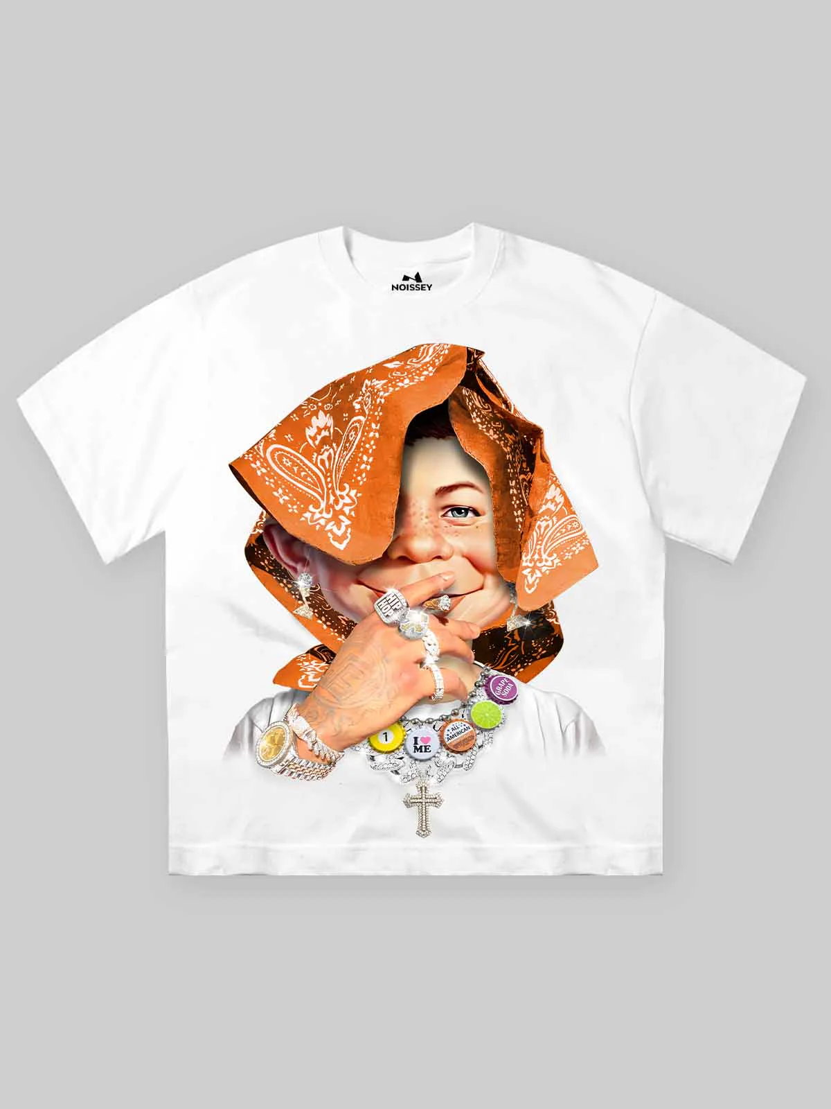 NOISSEY "Bad Boy" Orange Bandana Portrait Cooling Boxy Tee