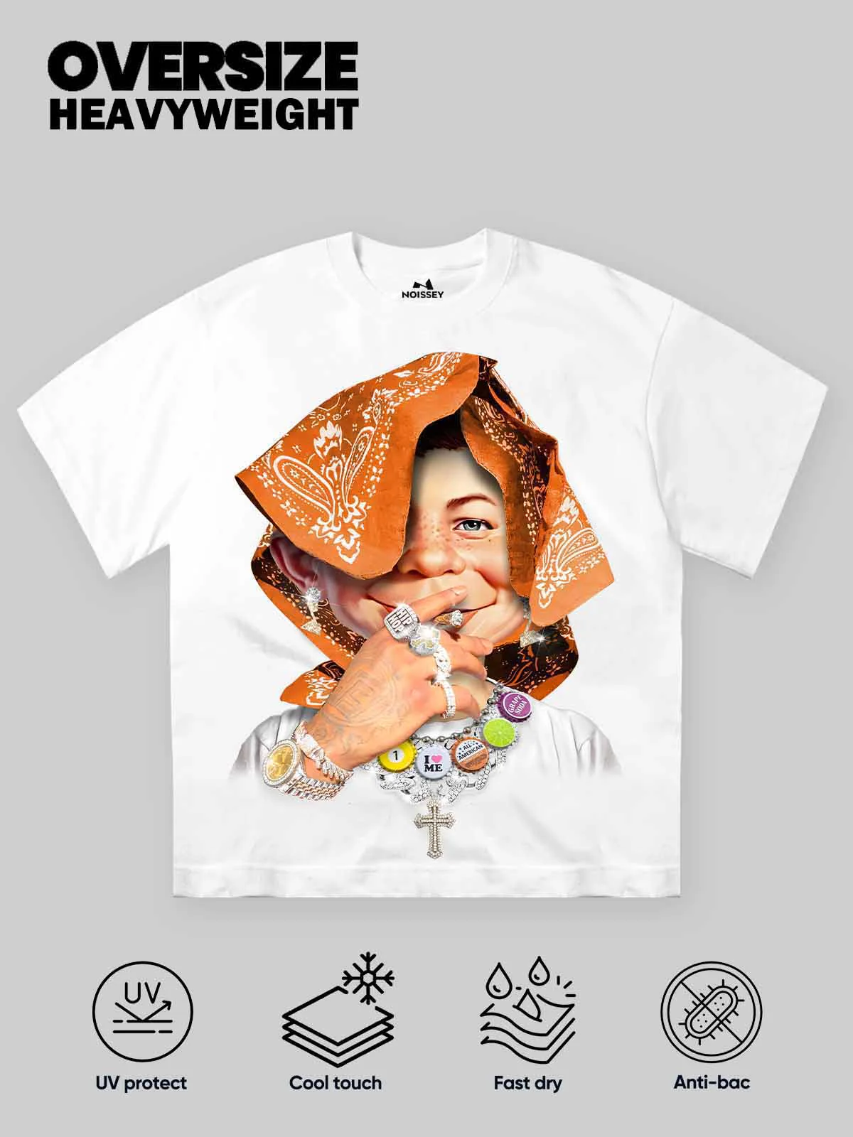 NOISSEY "Bad Boy" Orange Bandana Portrait Cooling Boxy Tee - Image 2