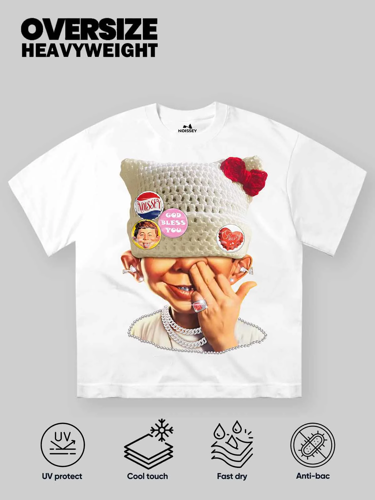 NOISSEY "Bad Boy" DIY Crochet Beanie Cooling Heavyweight Tee (4 Pins Included) - Image 3