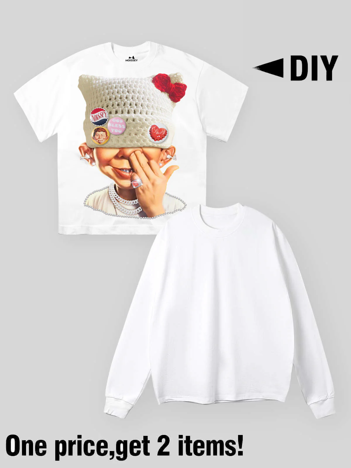 Badge DIY! Bad Boy's Woolen Hat Print Two-Piece Long-Sleeve T-Shirt - Image 2