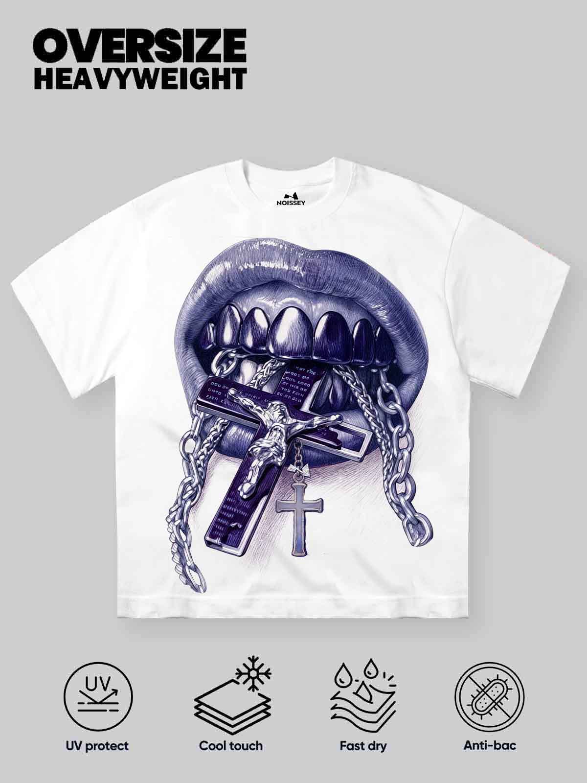 Ballpoint Pen Art Grillz Graphic T-Shirt - Streetwear Crucifix Print Tee - Image 2