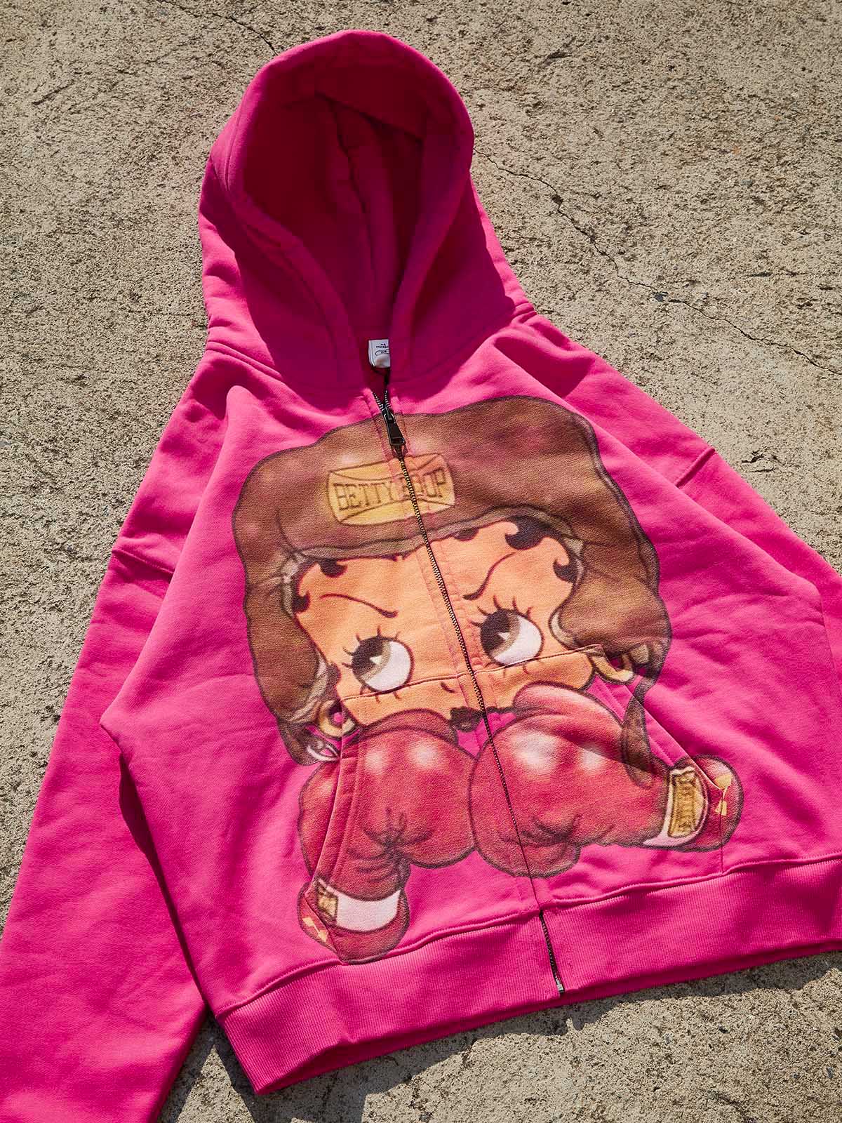 Vintage Betty Boop Boxing Graphic Hoodie - Y2K Aesthetic Boxy Zip-Up - Image 11