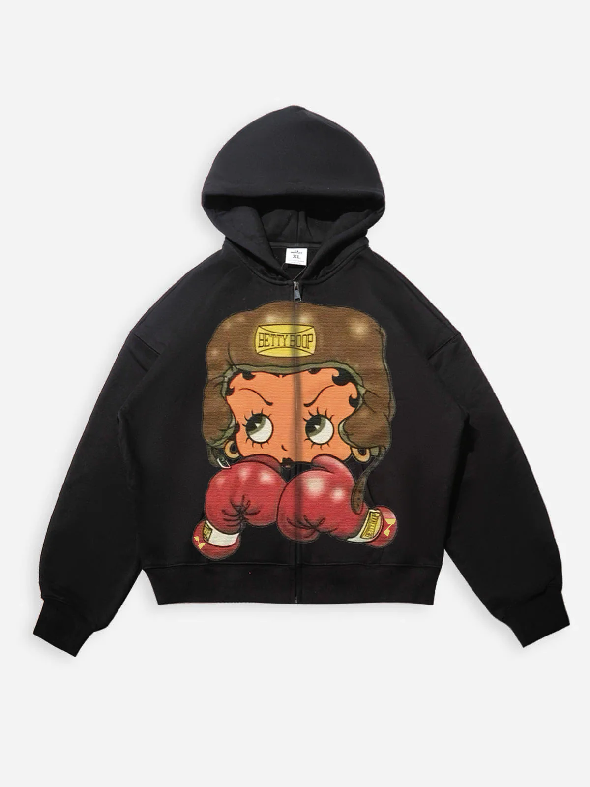 Vintage Betty Boop Boxing Graphic Hoodie - Y2K Aesthetic Boxy Zip-Up - Image 3