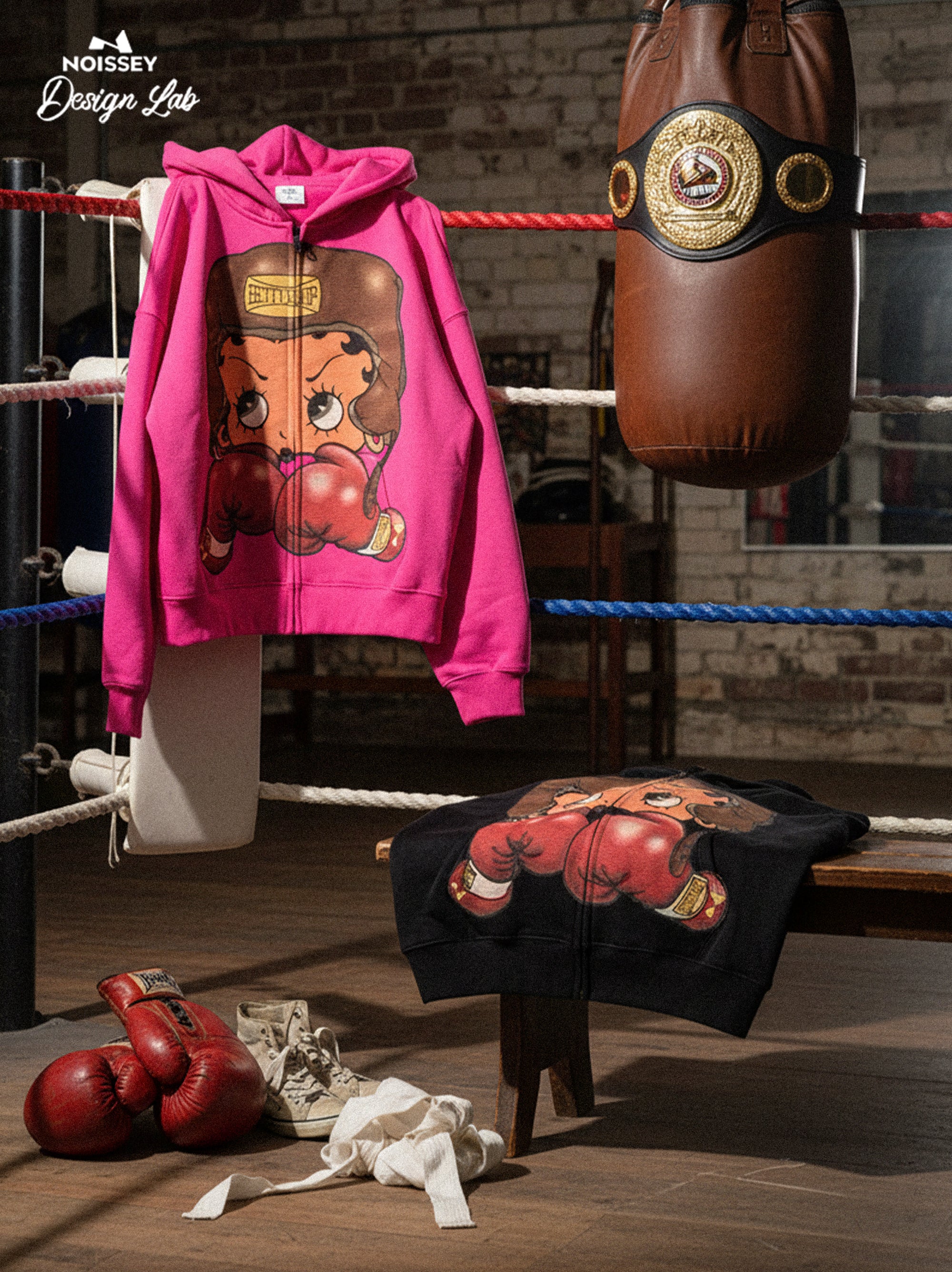 Vintage Betty Boop Boxing Graphic Hoodie - Y2K Aesthetic Boxy Zip-Up - Image 9