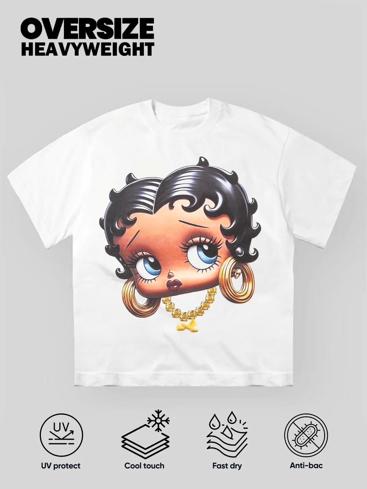 Black Cartoon girl Glamorous Print T-Shirt - Image 2