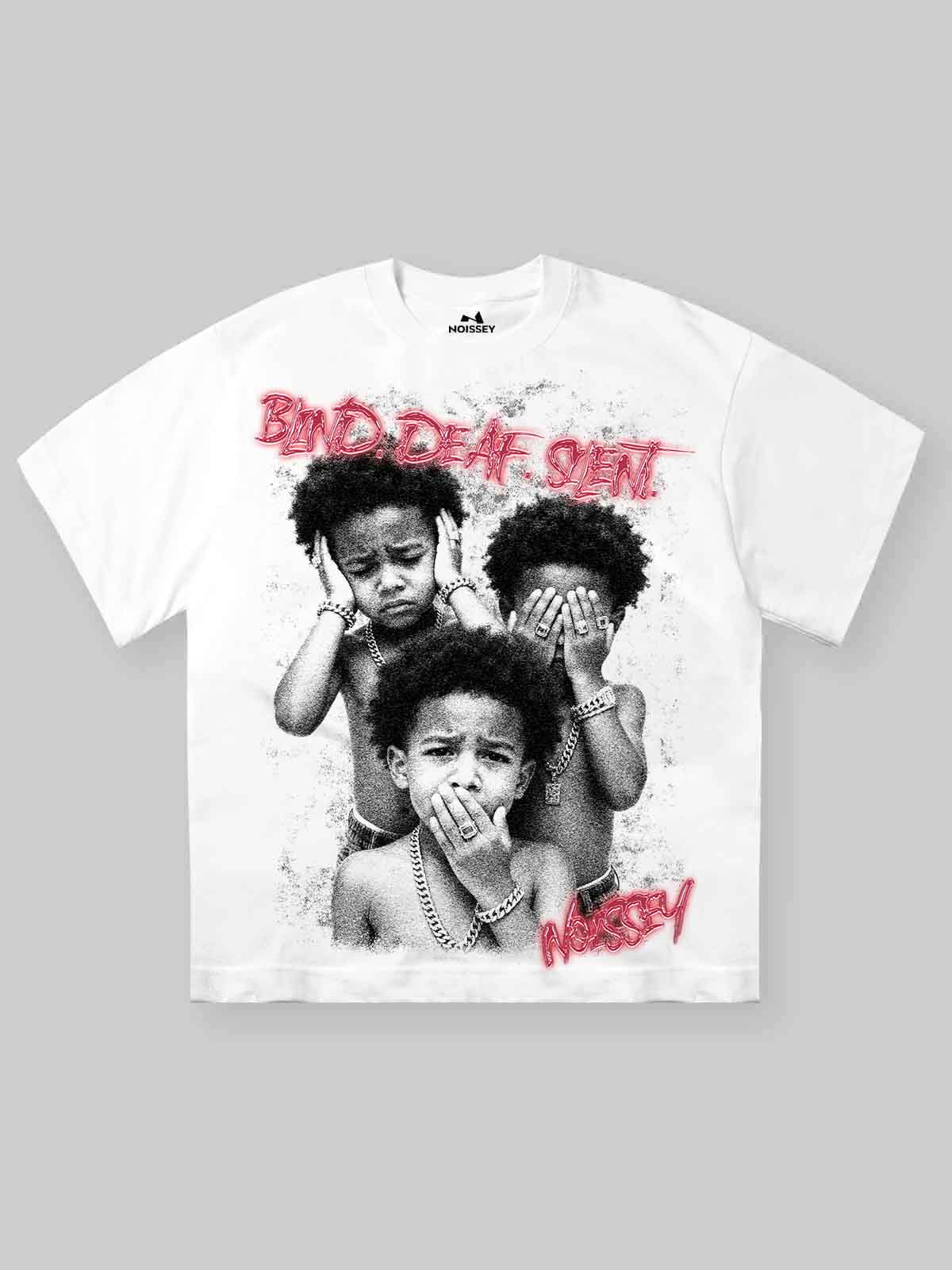 BLIND. DEAF. SILENT with 3 Child Character Print T-shirt