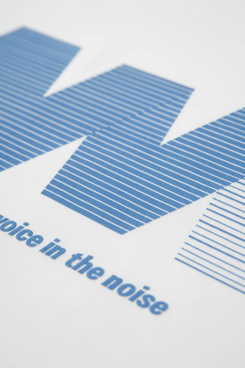 Blue and white "Find your voice in the noise" N-letter pattern short-sleeve T-shirt - Image 7