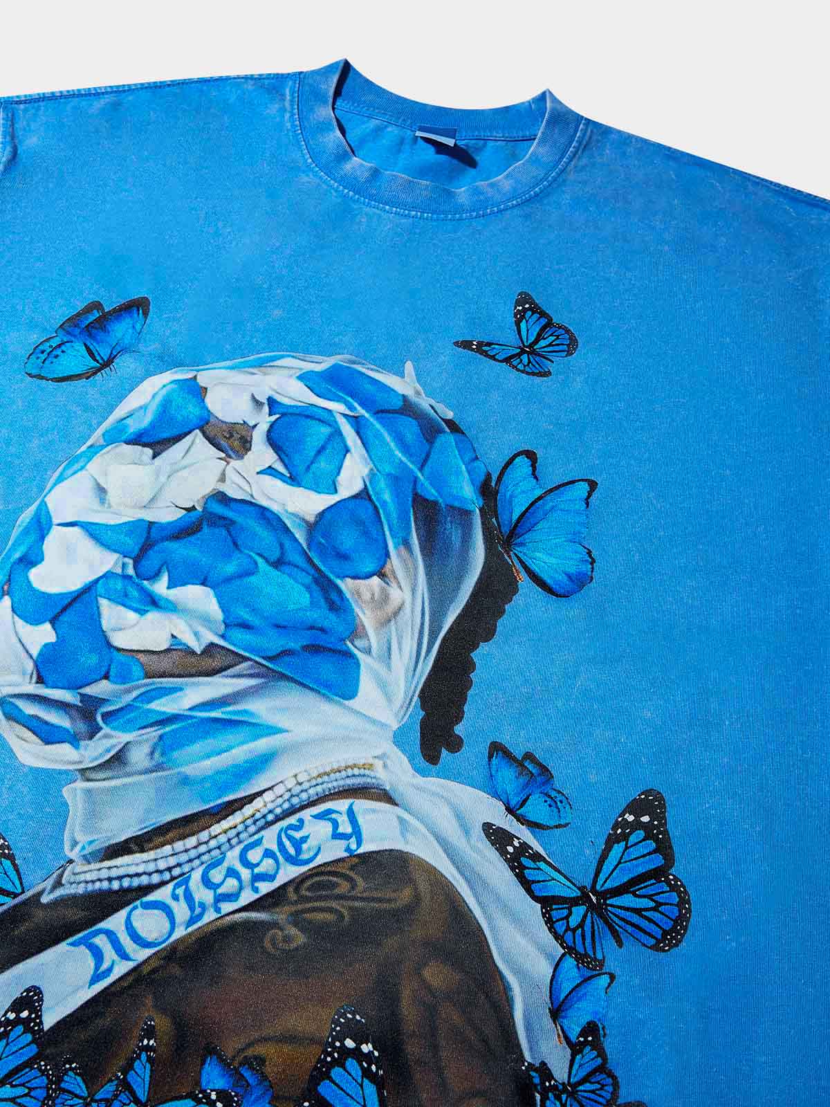 Blue butterfly art veil washed printed T-shirt - Image 3