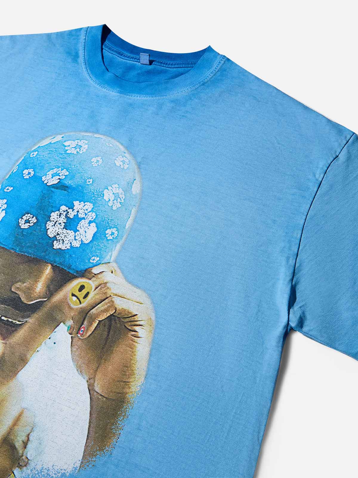 Blue Cotton Beanie Print T-shirt - Image 3