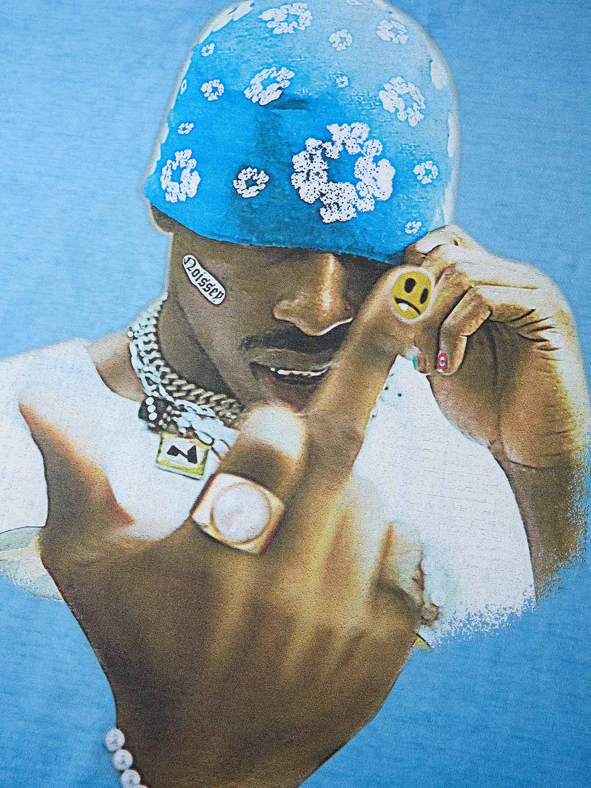 Blue Cotton Beanie Print T-shirt - Image 4
