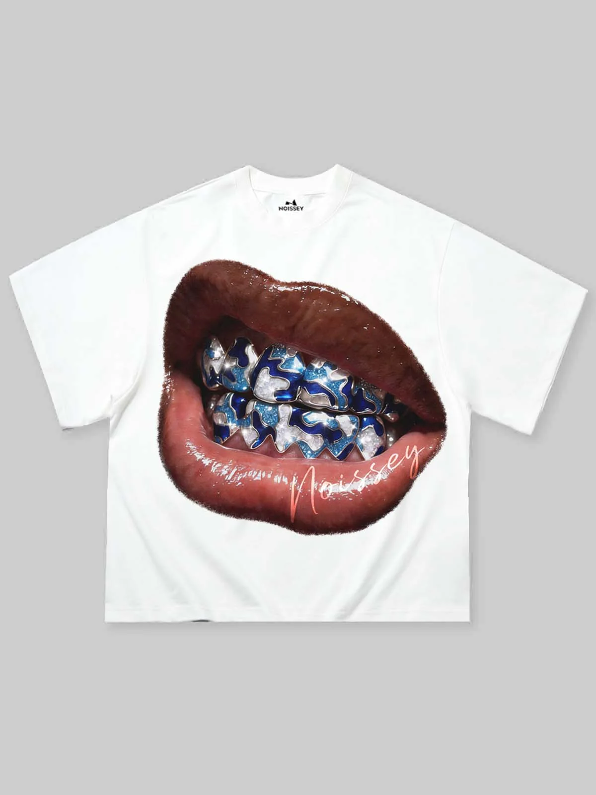 Blue Diamond Camo Grillz Print Boxy Tee - Urban Oversized Streetwear