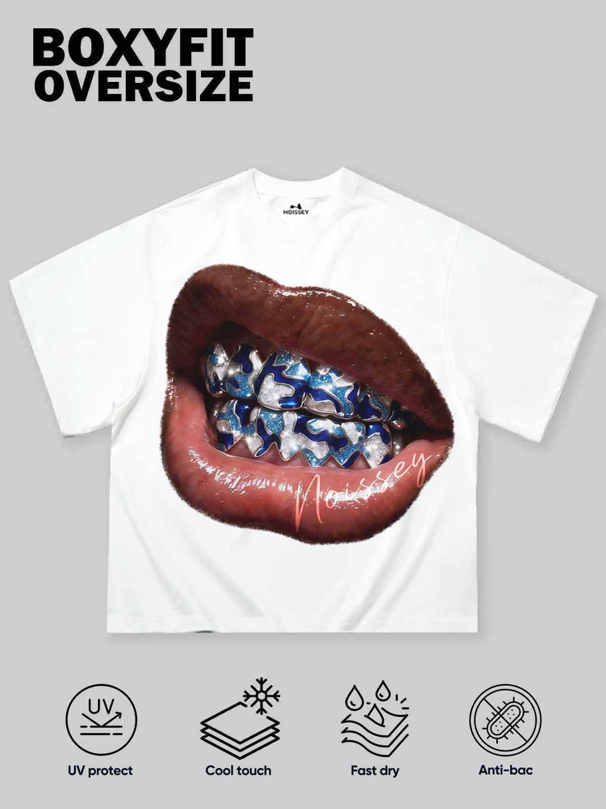 Blue Diamond Camo Grillz Print Boxy Tee - Urban Oversized Streetwear - Image 2