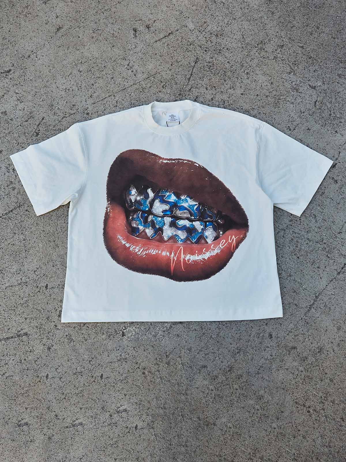 Blue Diamond Camo Grillz Print Boxy Tee - Urban Oversized Streetwear - Image 5