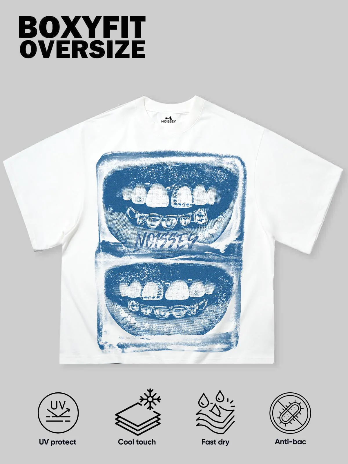 Blue Screen-Grills Print Boxy Oversized T-shirt - Image 2