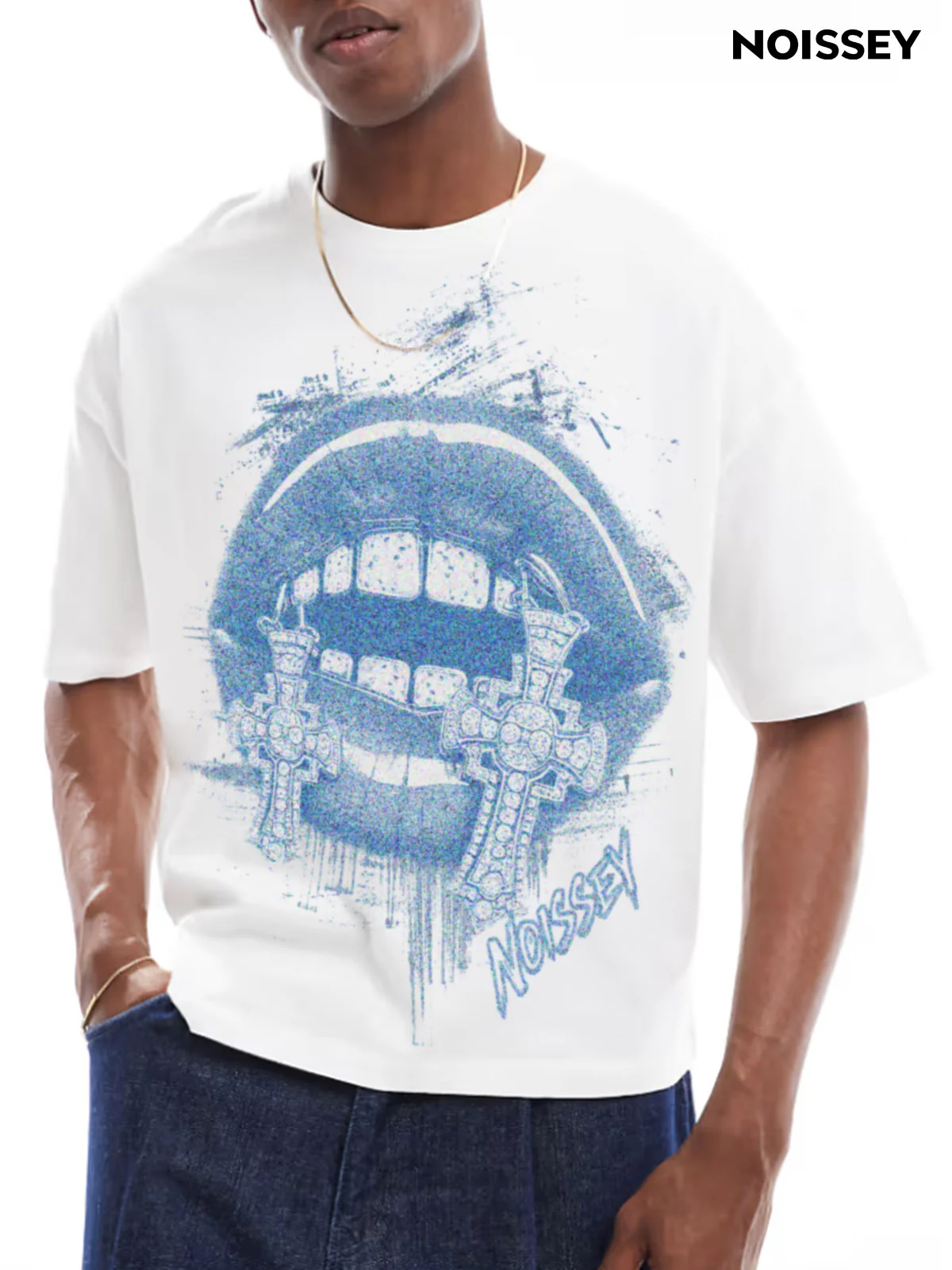 Boxy oversized T-shirt Blue Silhouette Cross Grills Print T-Shirt - Image 5
