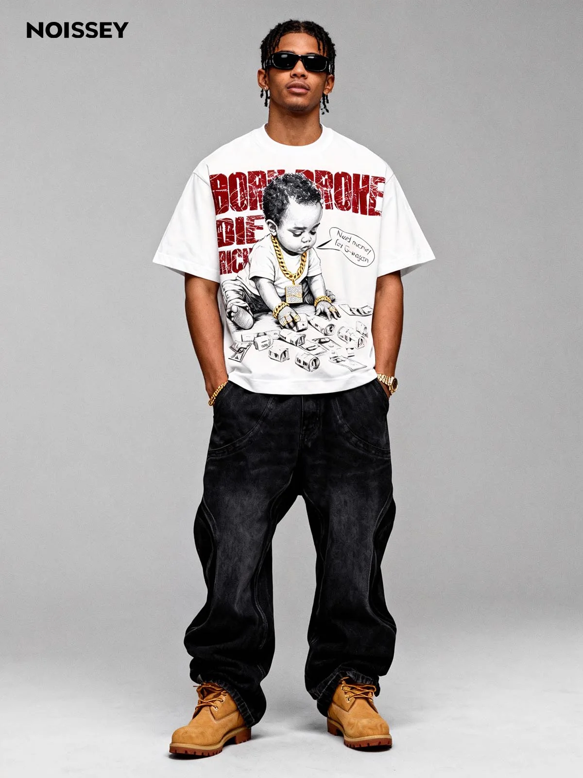 Born Broke Die Rich Kids T-Shirt - Motivational Slogan Streetwear - Image 2