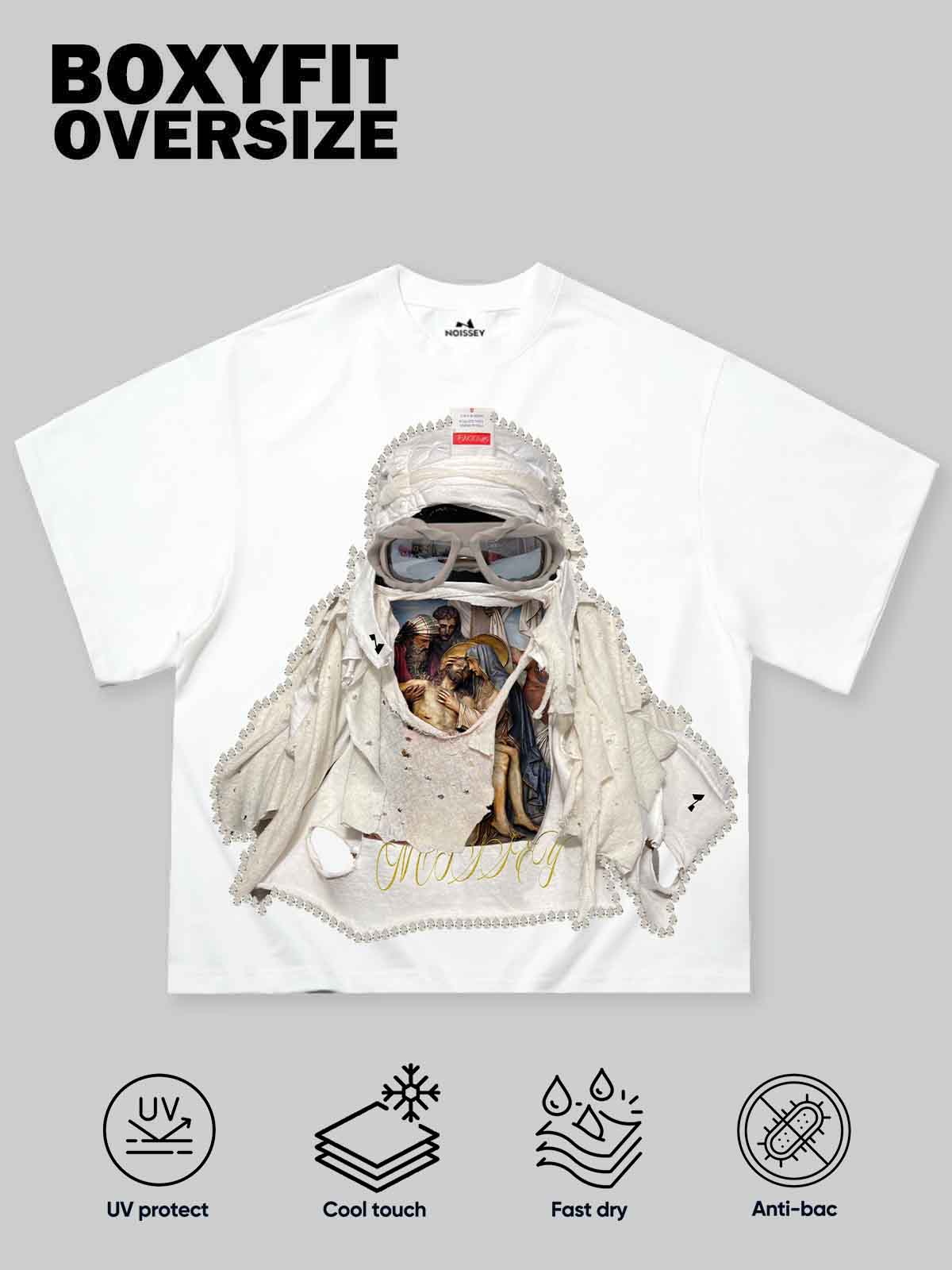 Boxy oversized T-shirt Bible Story Collage Face Mask T-shirt - Image 2
