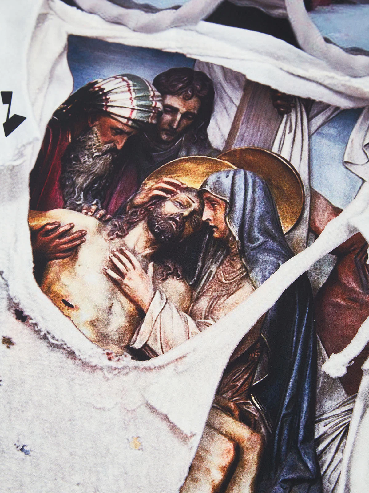 Boxy oversized T-shirt Bible Story Collage Face Mask T-shirt - Image 7