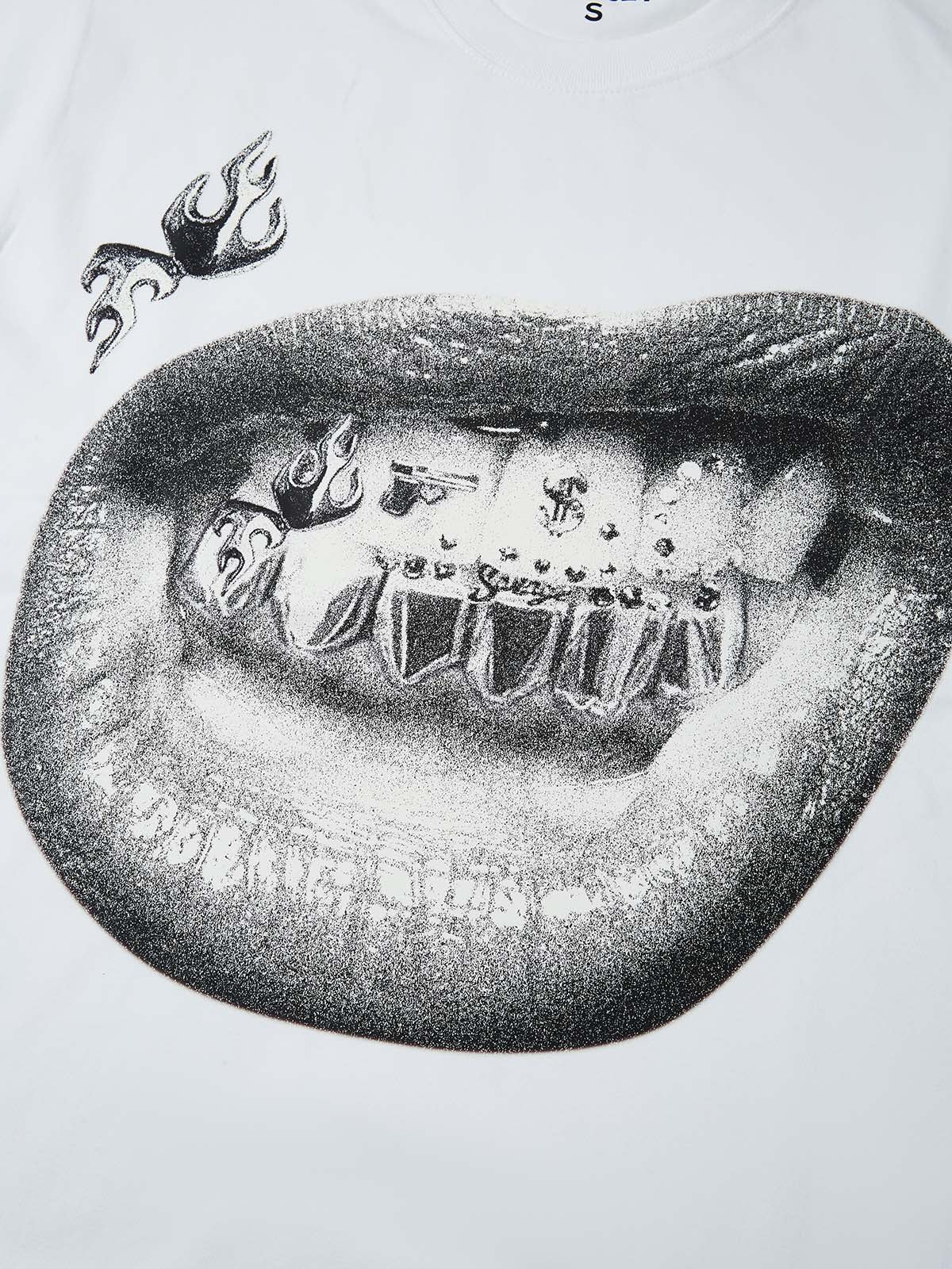 BOUNCE BACK© Personalized Lip and Tooth Patch White Print T-shirt - Image 4