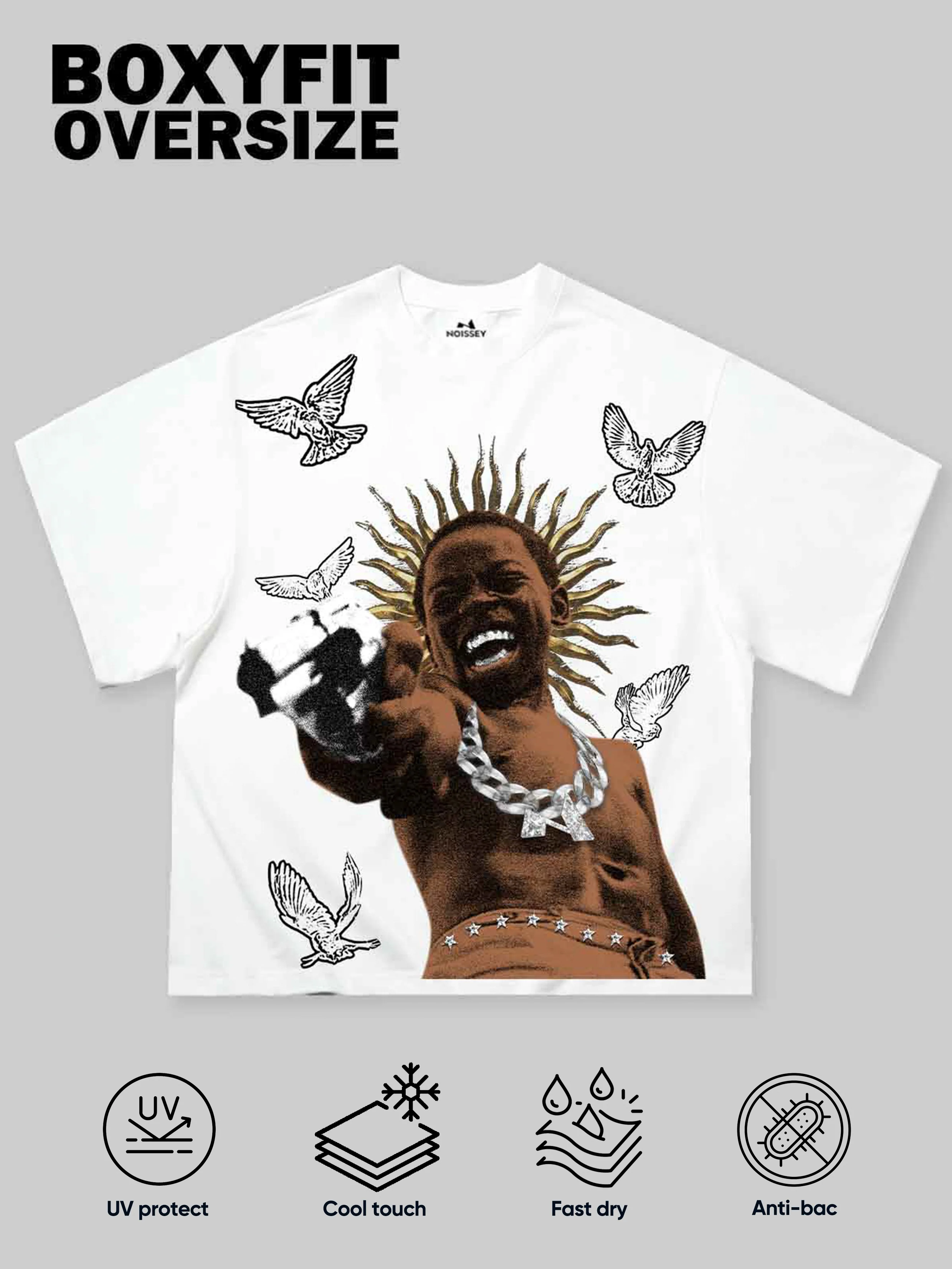 Boxy Oversized T-shirt "City of God" Peace Dove Print - Image 2