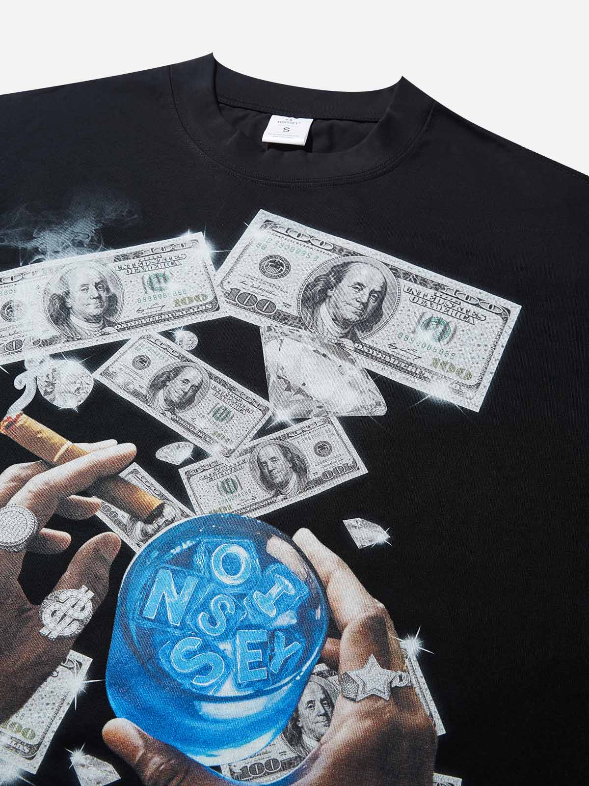 Boxy oversized T-shirt holding money and wine street print - Image 5