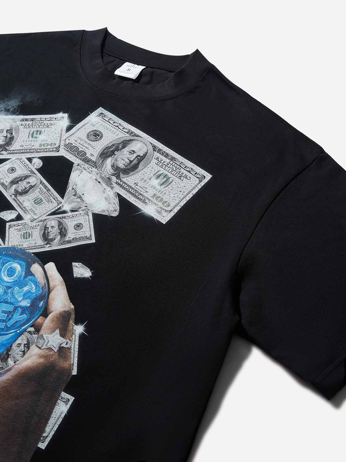 Boxy oversized T-shirt holding money and wine street print - Image 7