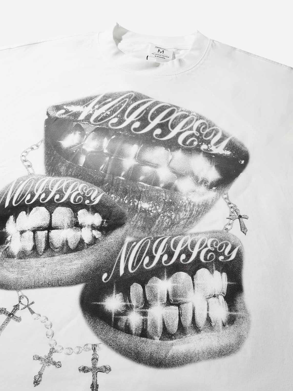 Boxy oversized T-shirt Retro Black and White Monochrome Grills Print - Image 7
