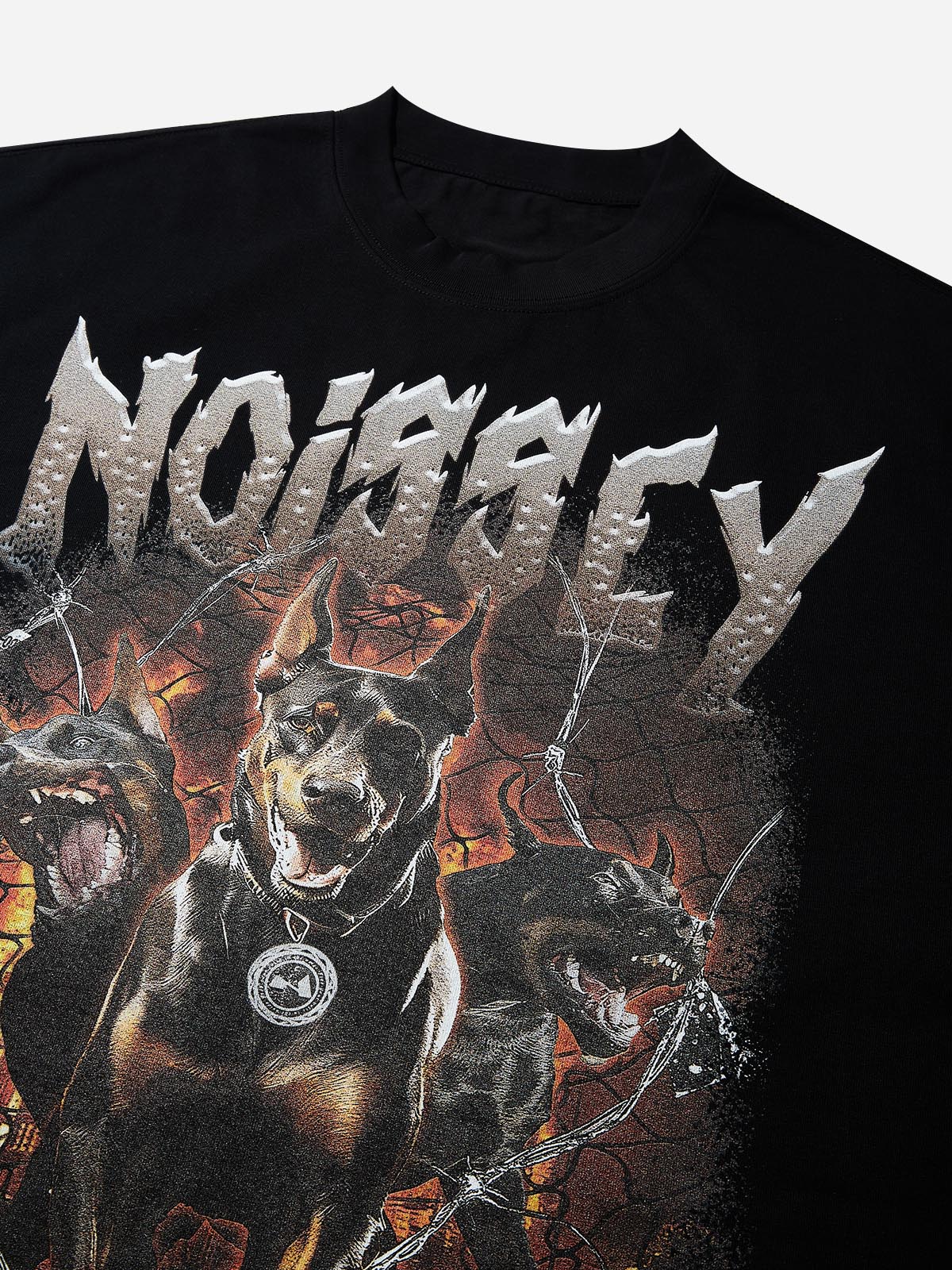 Boxy Oversized T-shirt "Three-Headed Doberman Breaking Through Barbed Wire" - Image 6
